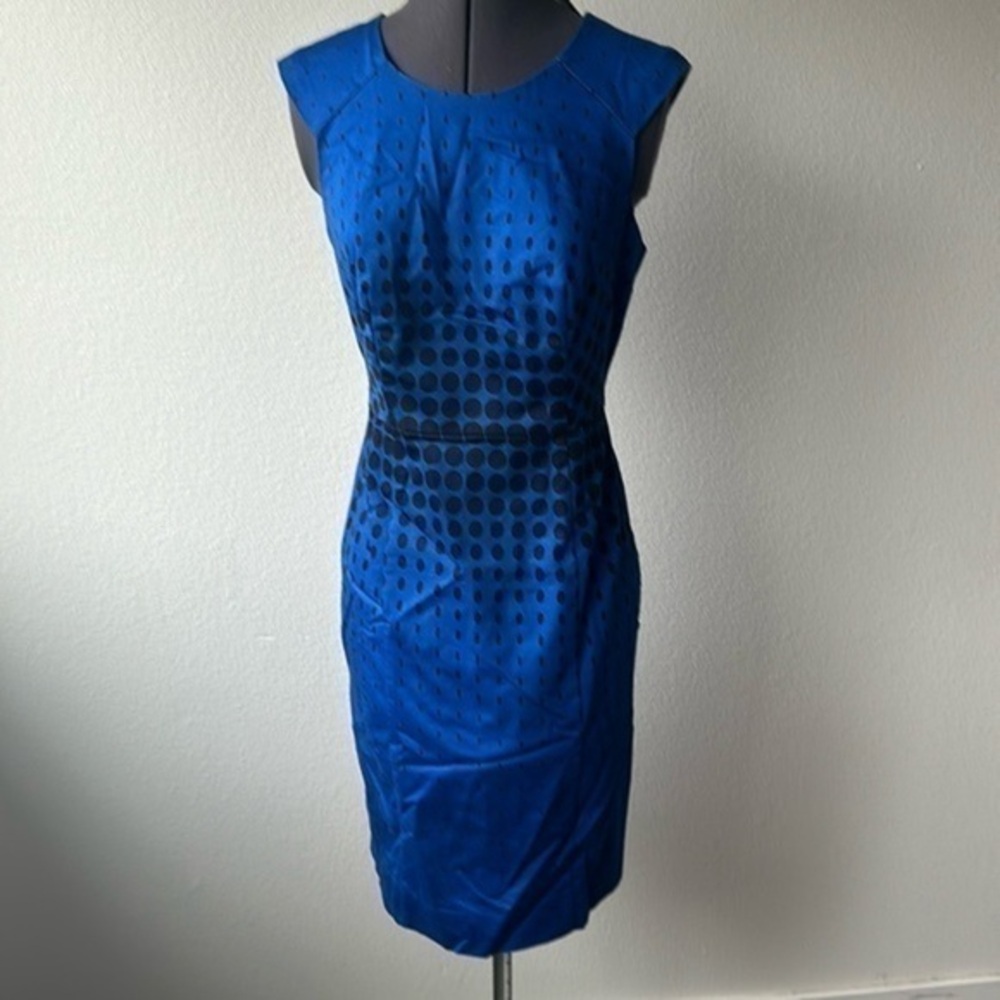 Liz Claiborne dress size 4 royal blue and black polka dot wedding casual